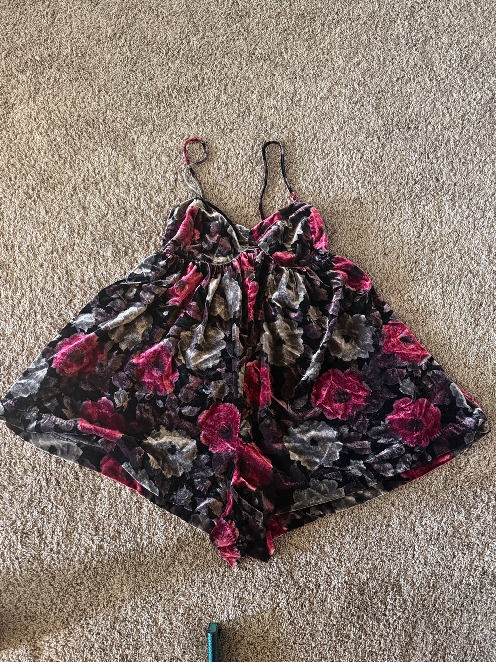 Free People Floral Velvet Romper in Pink & Black